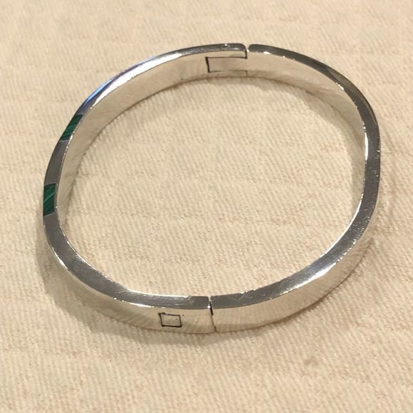Vintage TAXCO Malachite Sterling Silver Hinged Bangle - Picture 8 of 13
